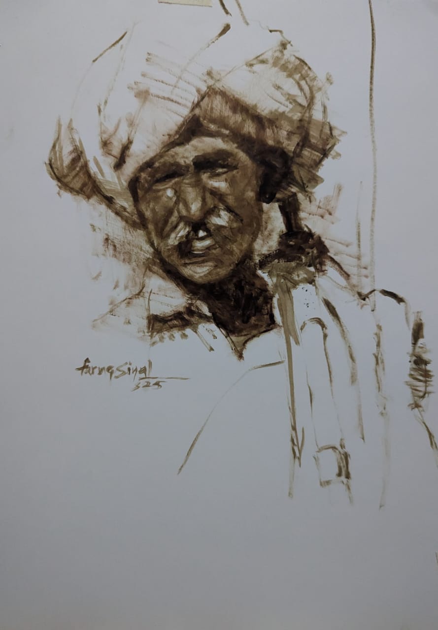 Untitled, Portrait Painting by Faruq Siyal, Oil on Paper, 11 x 16 inches