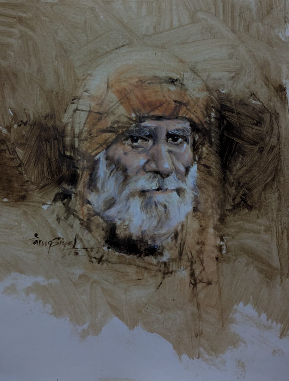 Untitled, Portrait Painting by Faruq Siyal, Oil on Paper, 13.5 x 13.5 inches