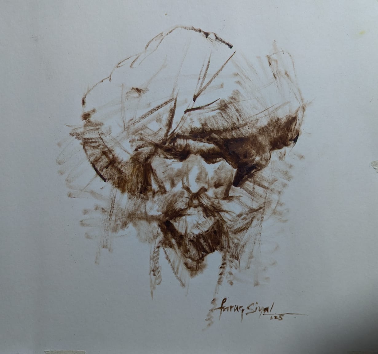 Untitled, Portrait Painting by Faruq Siyal, Oil on Paper, 13.5 x 13.5 inches