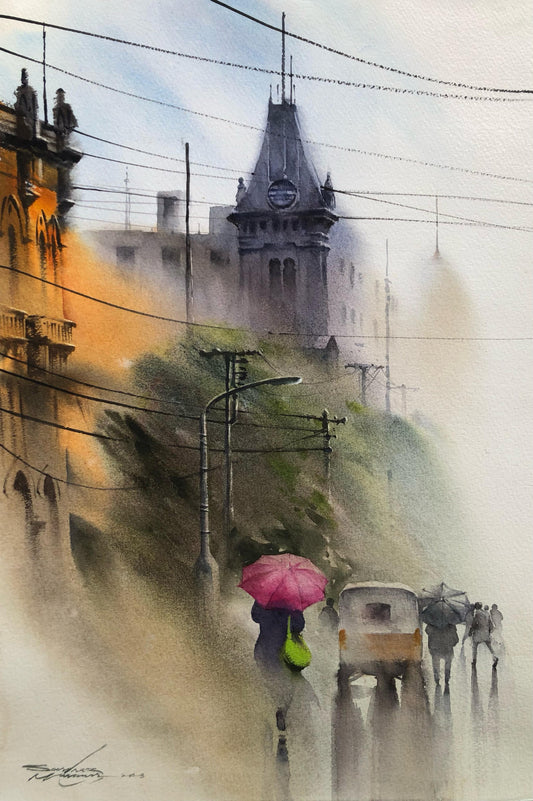 Untitled, Cityscape Painting by Sarfraz Musawir, Watercolor on Paper, 15 x 22 inches