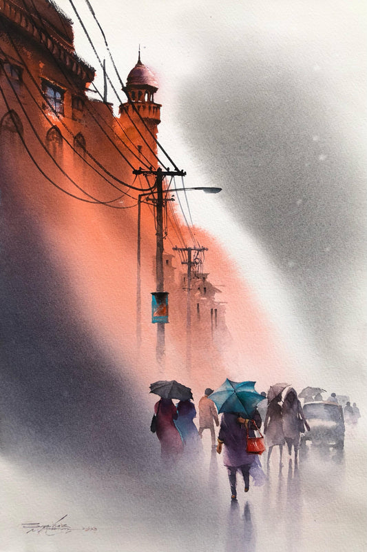 Untitled, Cityscape Painting by Sarfraz Musawir, Watercolor on Paper, 15 x 22 inches