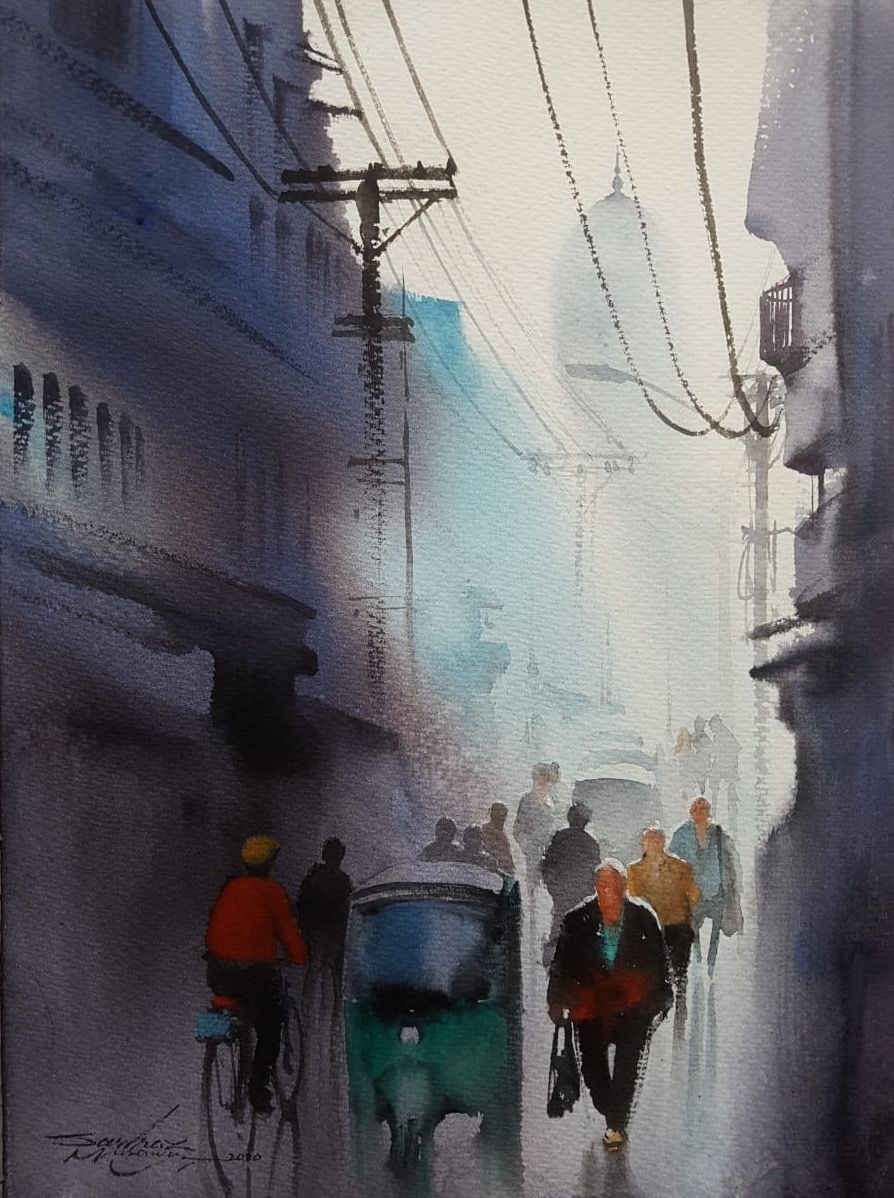 Untitled, Cityscape Painting by Sarfraz Musawir, Watercolor on Paper, 11 x 15 inches