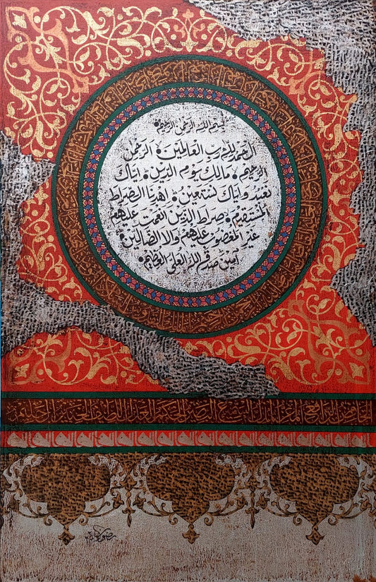 Untitled, Calligraphy Painting by Syed Rizwan, Mixed Media on Canvas, 24 x 36 inches