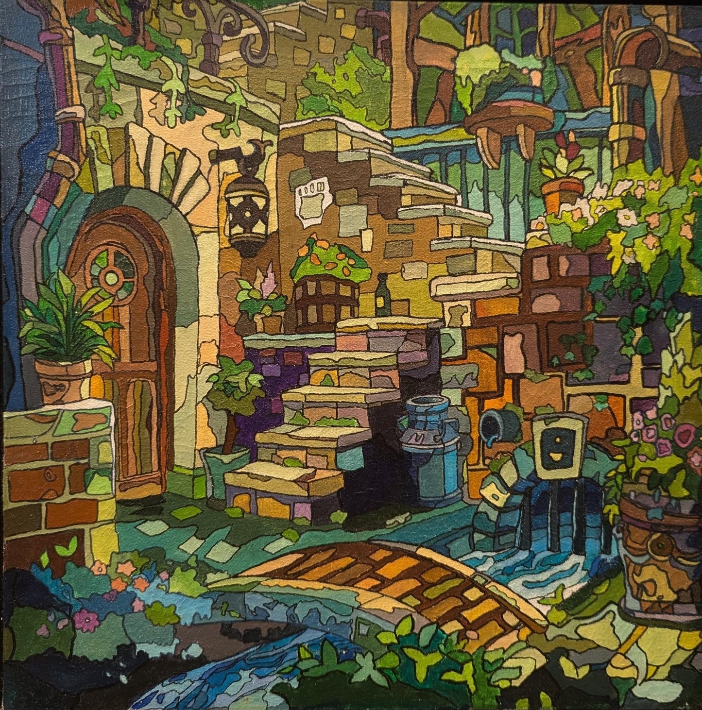 Untitled, Cityscape Painting by Sana Aman, Acrylic and Gouache on Canvas, 12 x 12 inches