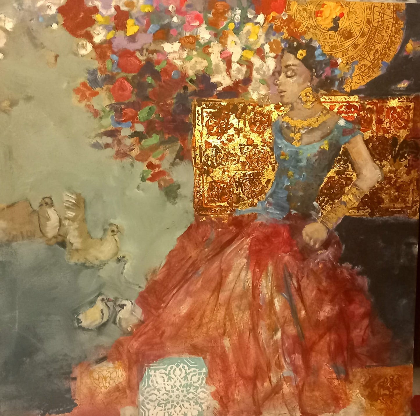 Untitled, Figurative Painting by Tayyaba Aziz, Oil on Canvas, 33 x 33 inches.