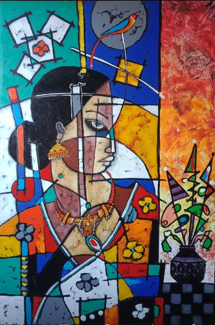 Untitled, Figurative Painting by Nisar Ahmad, Acrylic on Canvas, 24 x 36 inches