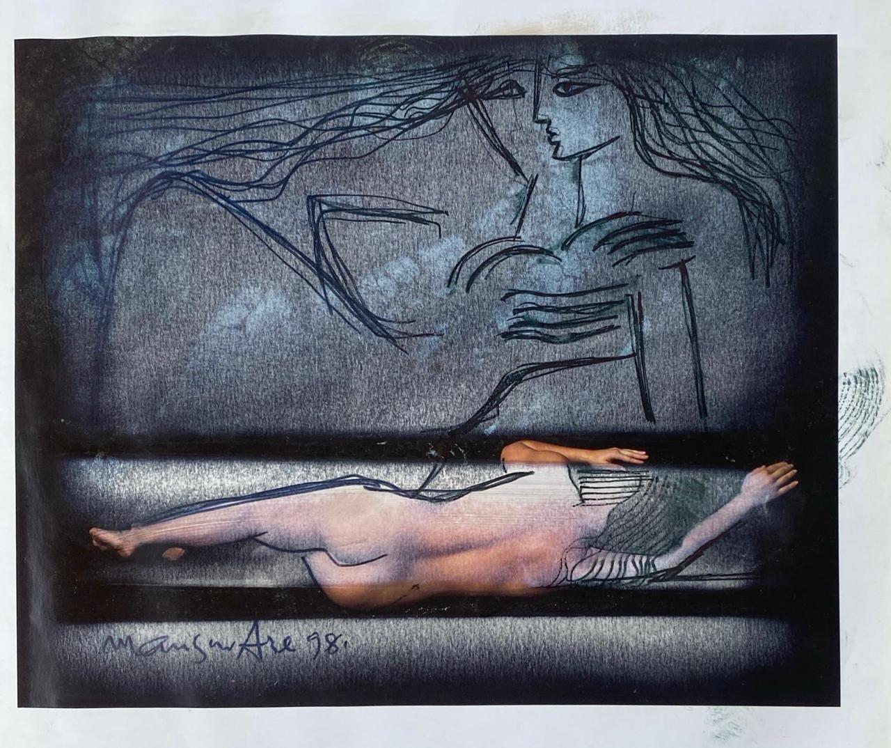 Untitled, Figurative Painting by Mansur Aye, Mixed Media on Paper, 7.5 x 9.5 inches