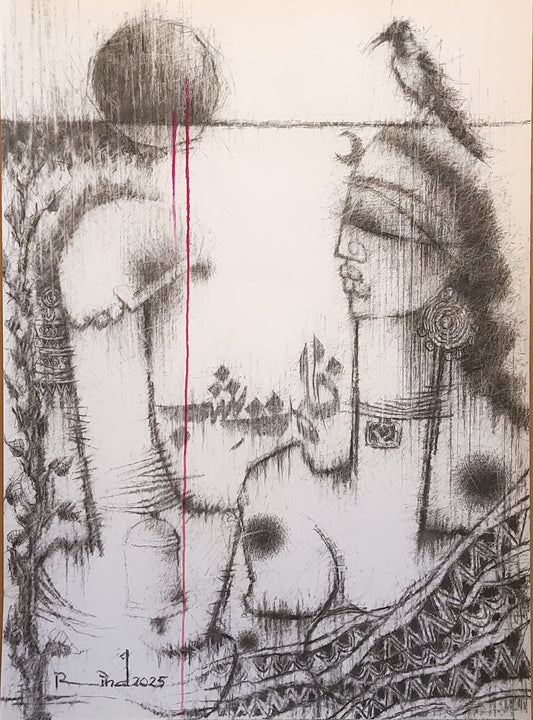 Untitled, Figurative Drawing by A.S. Rind, Charcoal and Acrylic on Paper, 31.5 x 43 inches