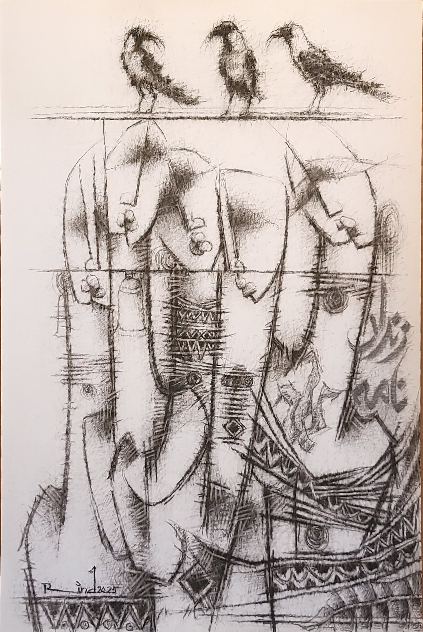 Untitled, Figurative Drawing by A.S. Rind, Charcoal and Acrylic on Paper, 31.5 x 43 inches