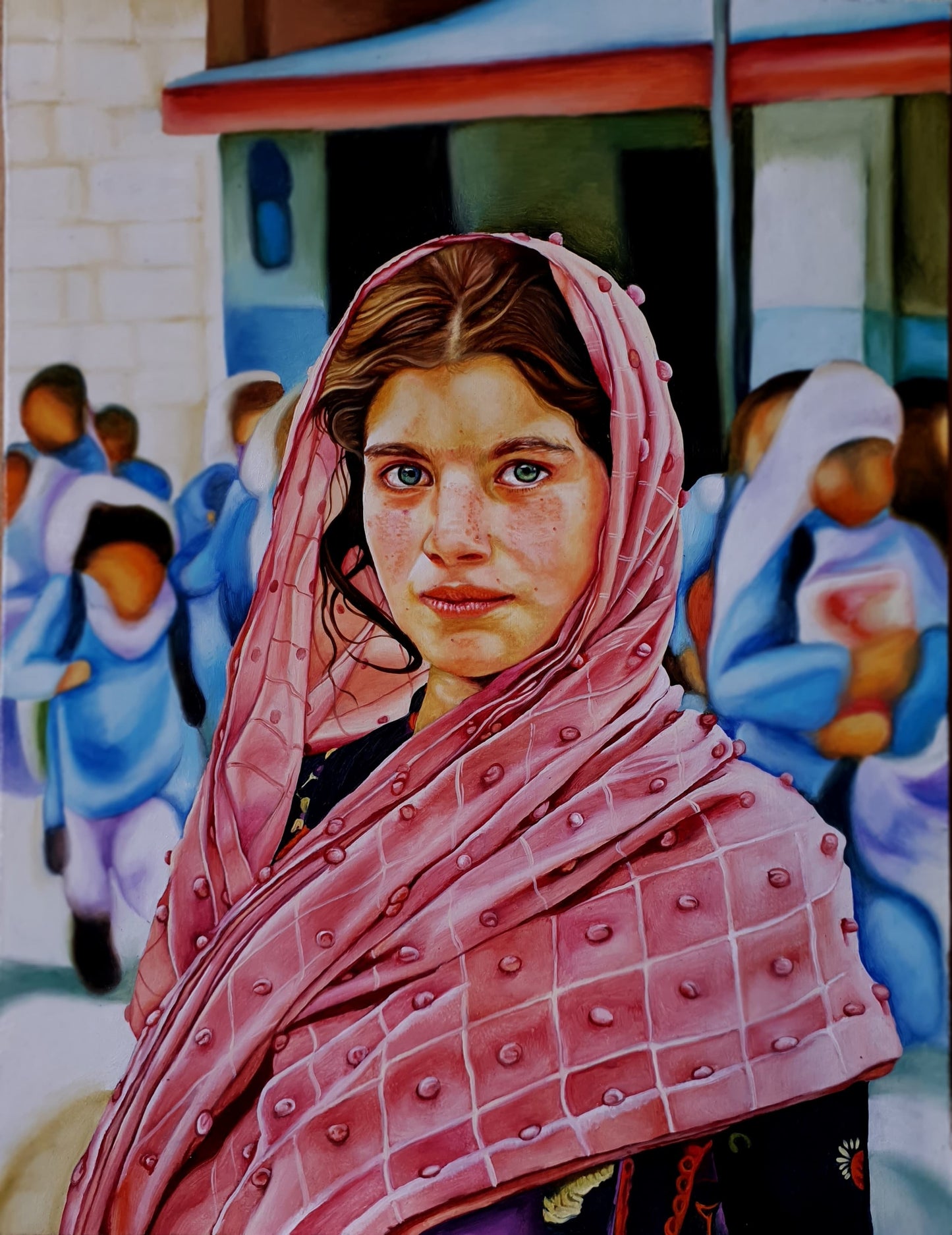 Beti Parhao, Beti Bachao, Figurative Painting by Aun Raza, Oil on Board, 12 x 18 inches