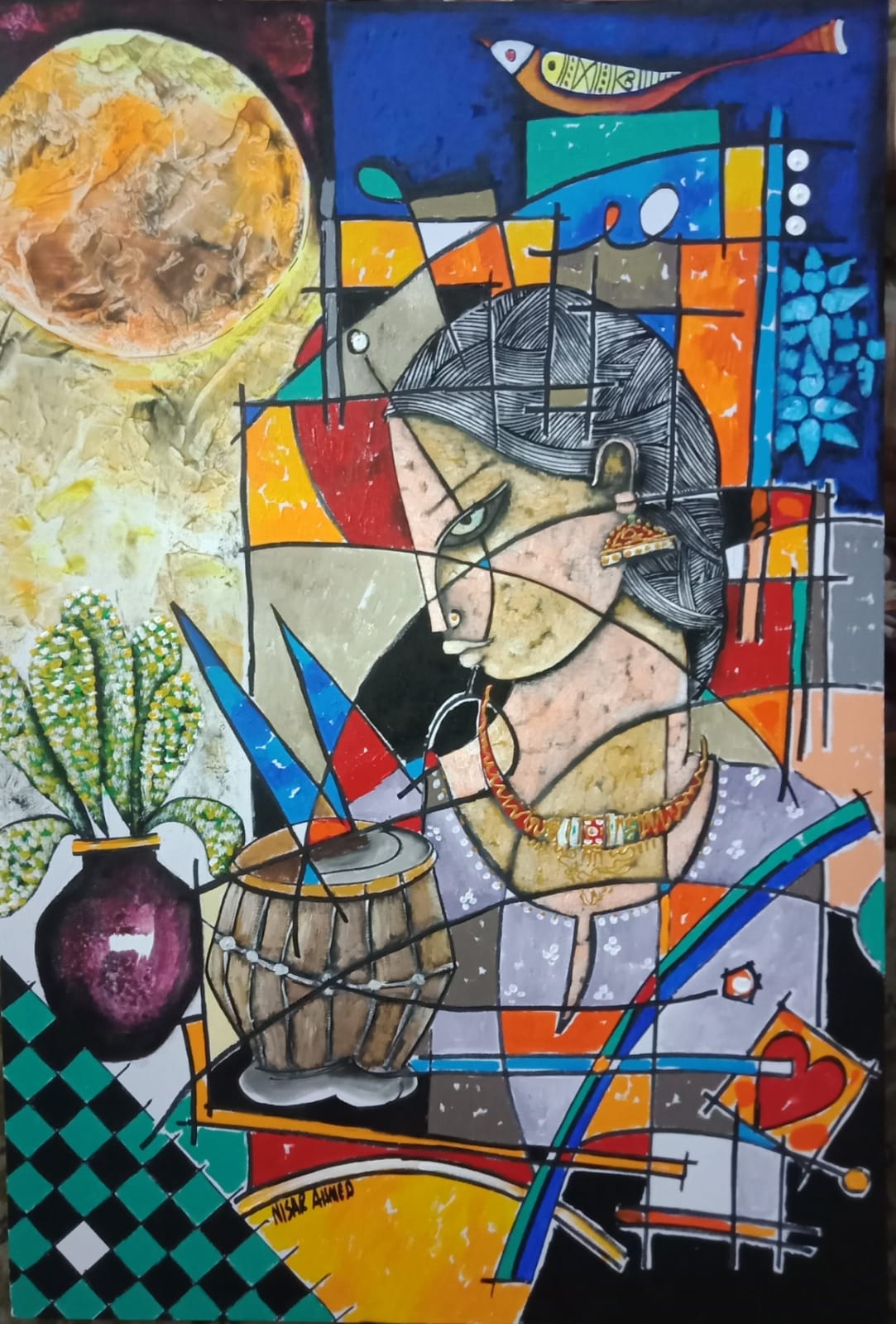 Untitled, Figurative Painting by Nisar Ahmad, Acrylic on Canvas, 24 x 36 inches