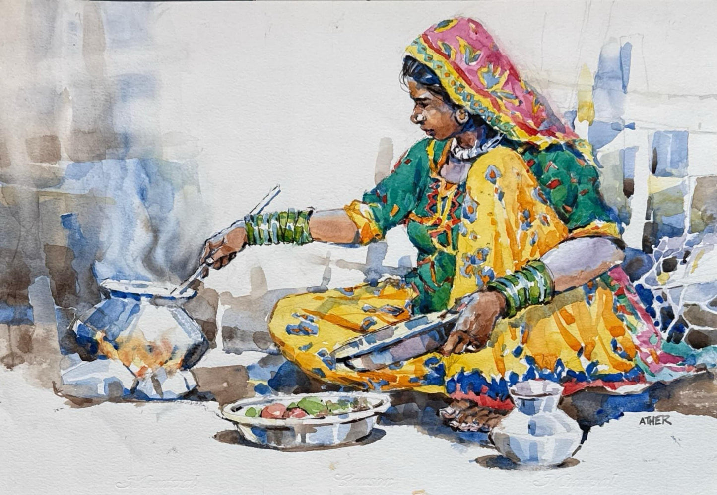 Untitled, Figurative Painting by Ather Jamal, Watercolour on Paper, 22 x 15 inches