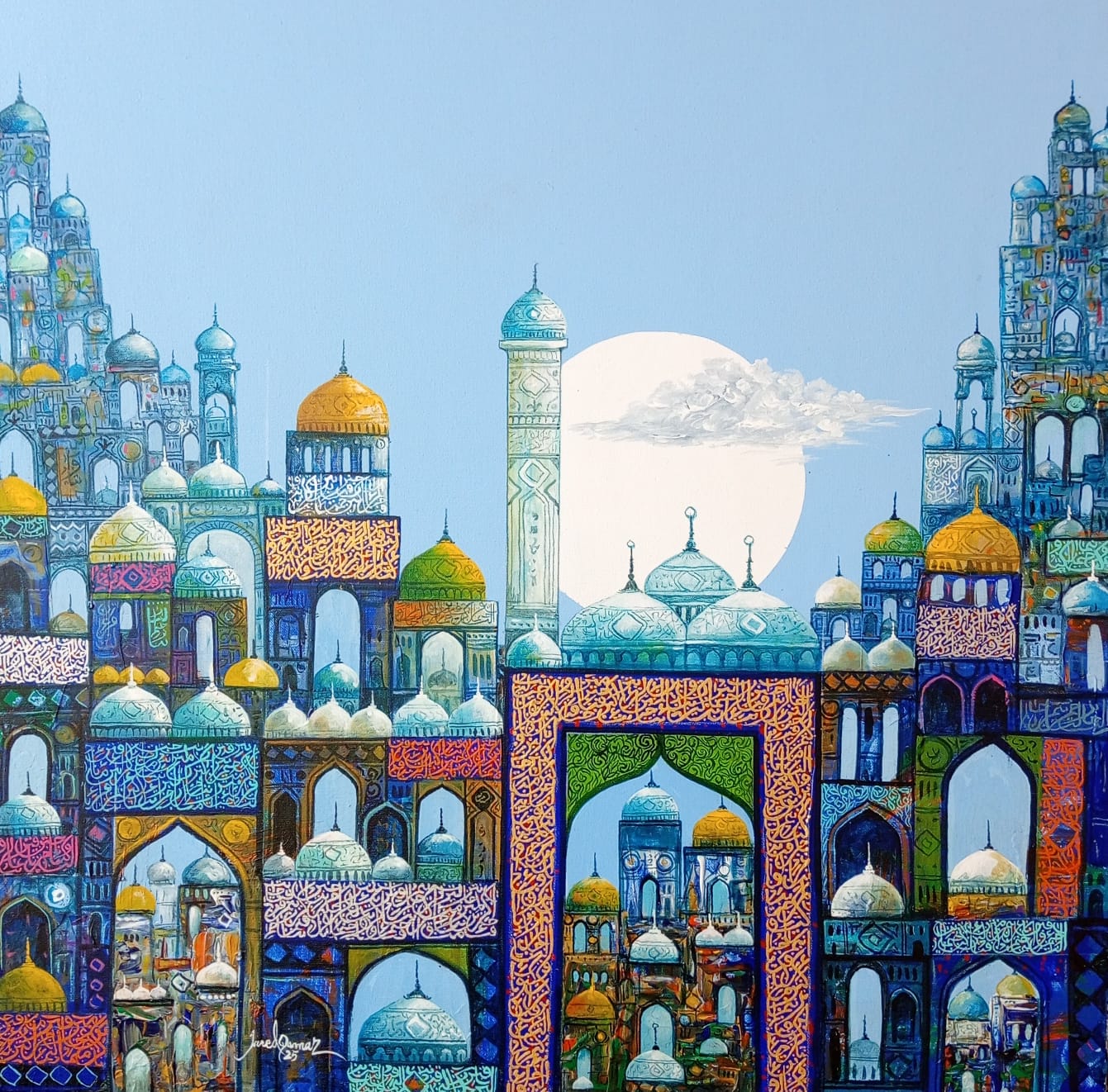 Untitled, Cityscape Painting by Javed Qamar, Oil on Canvas, 24 x 24 inches