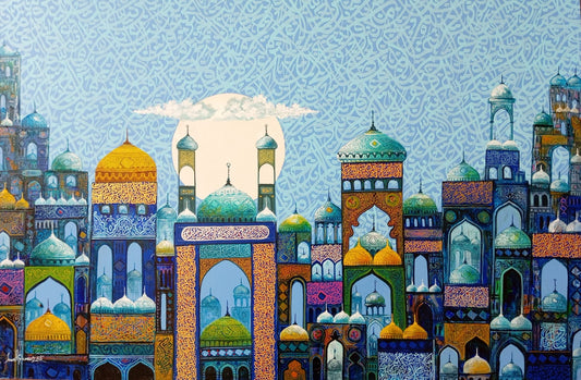 Untitled, Cityscape Painting by Javed Qamar, Oil on Canvas, 36 x 24 inches
