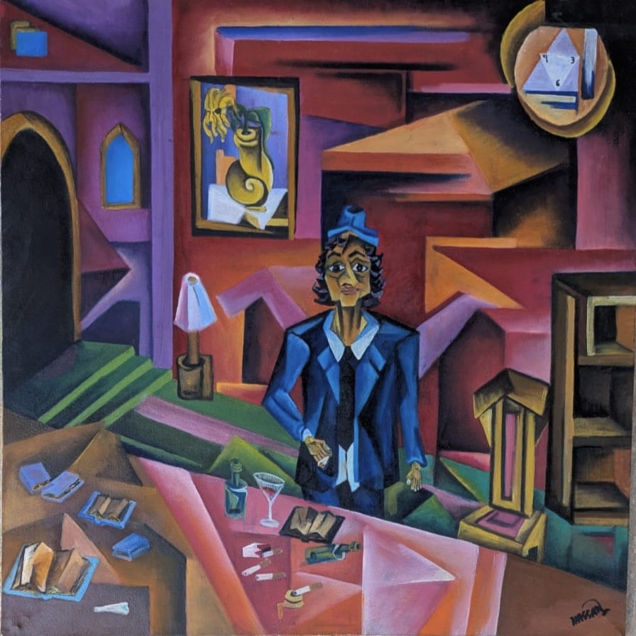 Introspection, Figurative Painting by Muhammad Hassan, Oil on Canvas, 24 x 24 inches