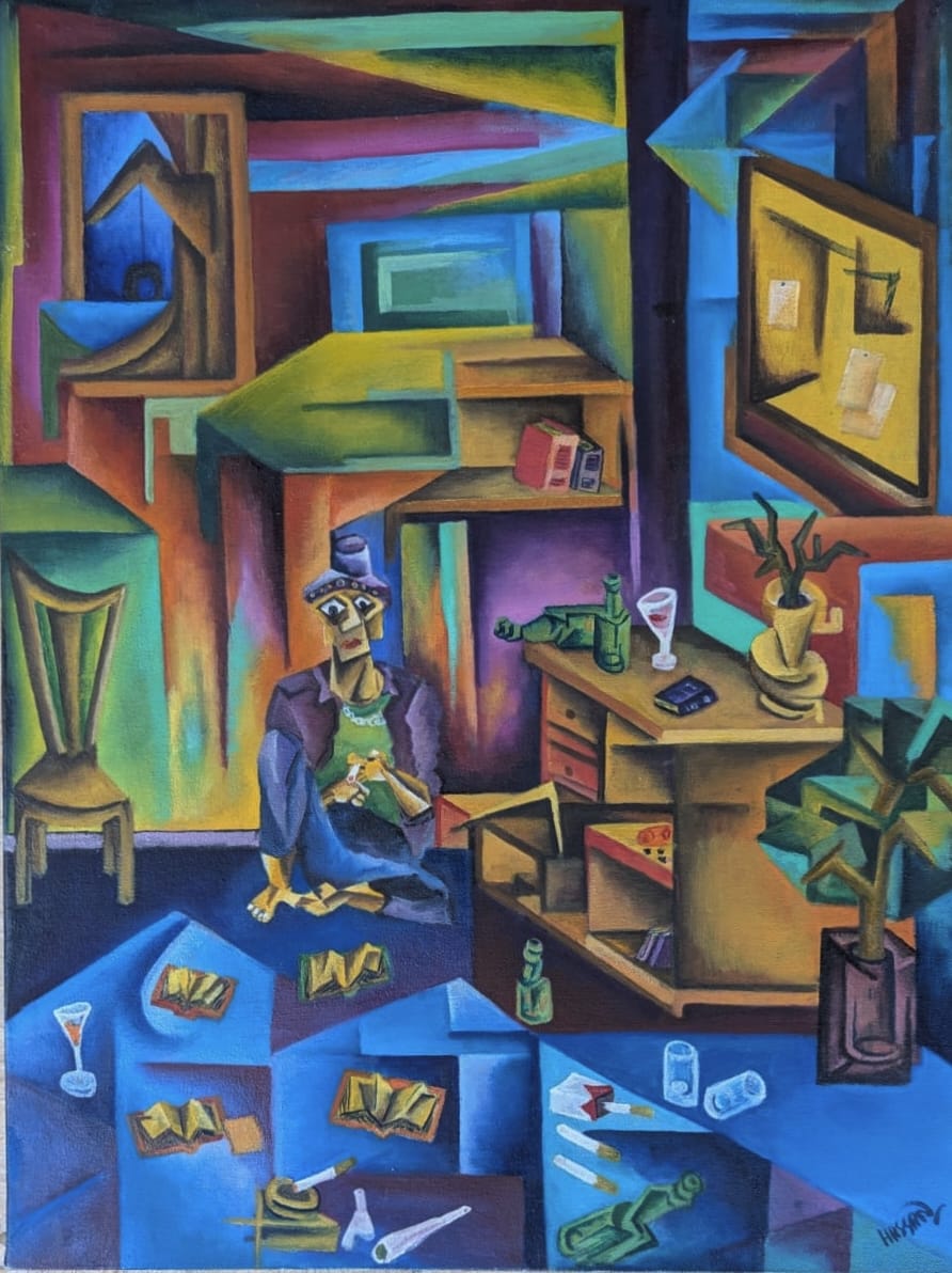 On Verse of Losing, Figurative Painting by Muhammad Hassan, Oil on Canvas, 18 x 24 inches