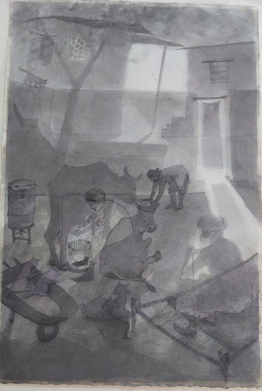 Untitled, Landscape Painting by Masood A Khan, Ink & Charcoal on Paper, 15 x 22 inches