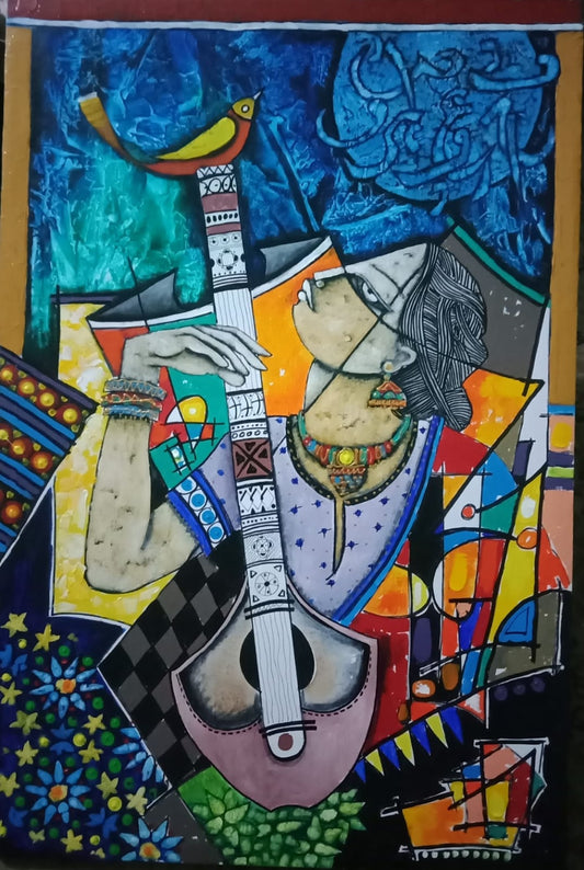 Untitled, Figurative Painting by Nisar Ahmad, Acrylic on Canvas, 24 x 36 inches