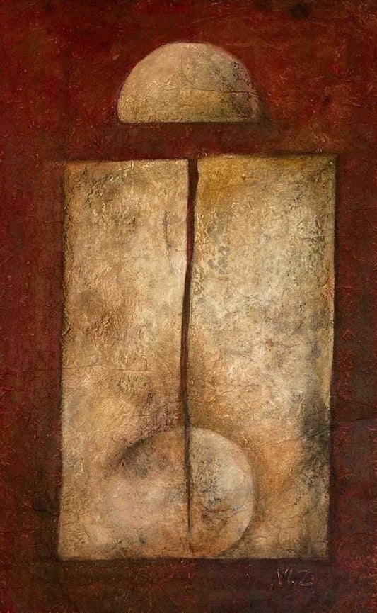 Untitled, Abstract Painting by Mobina Zuberi, Oil on Hand Made Nepalese Paper, 16 x 25.5 inches