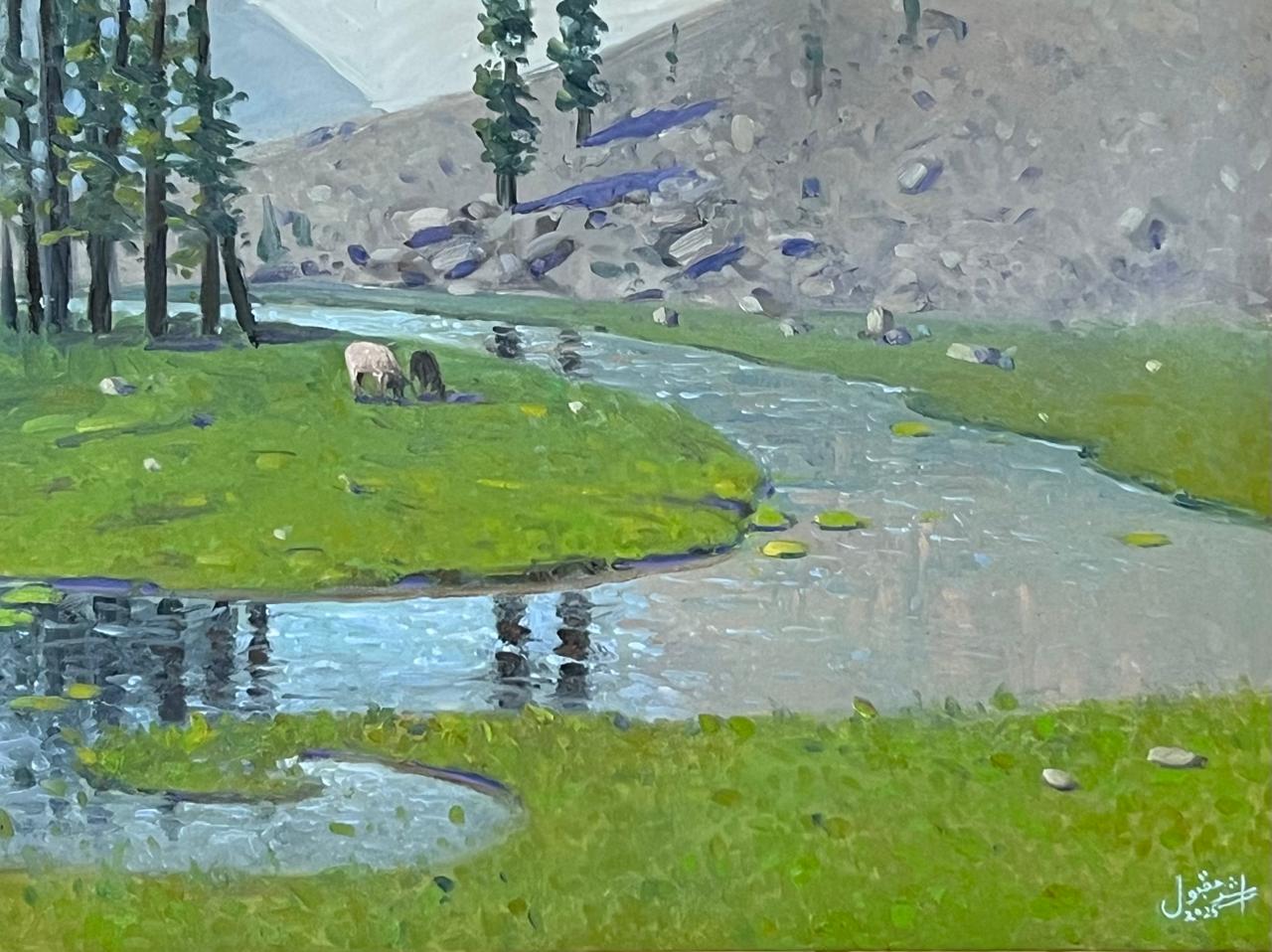 "Lake Saifullah, Kalam", Landscape Painting by Dr. Arshad Maqbool, Oil on Canvas, 24 x 18 inches