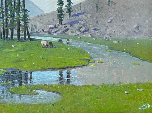 "Lake Saifullah, Kalam", Landscape Painting by Dr. Arshad Maqbool, Oil on Canvas, 24 x 18 inches