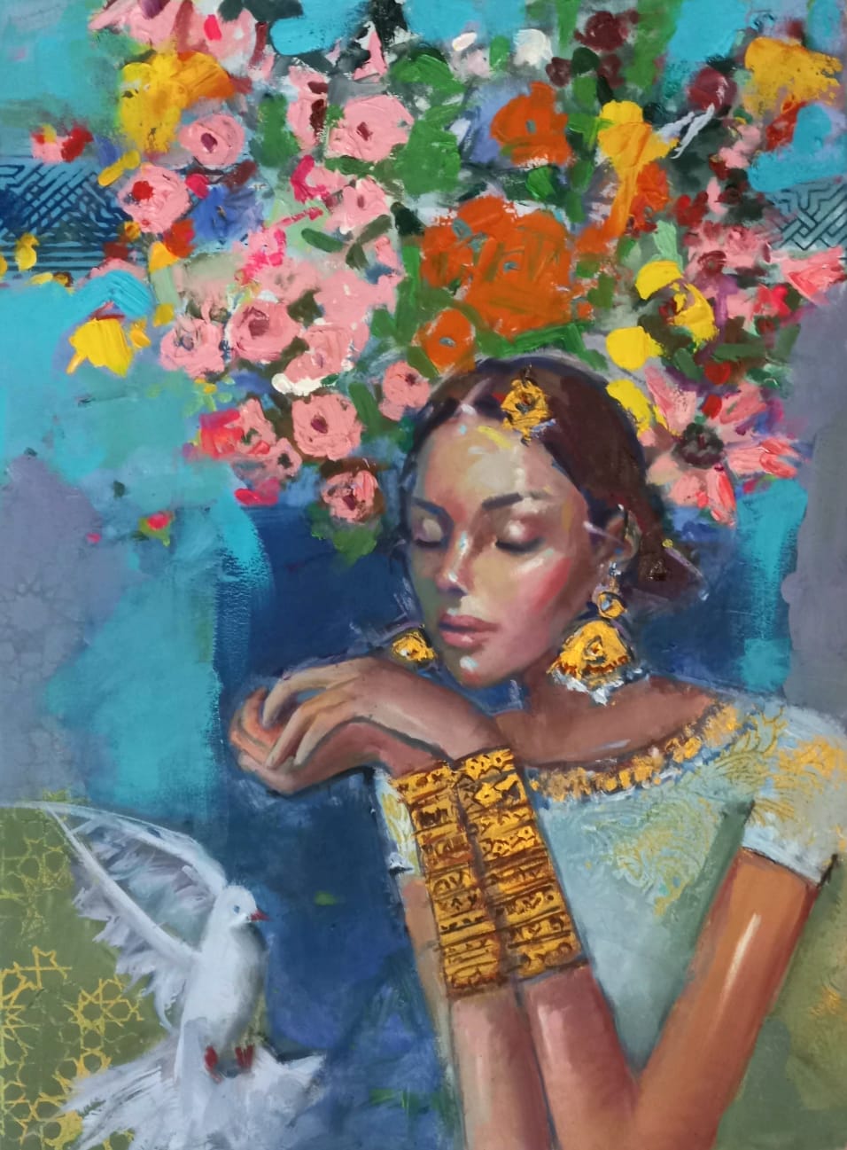 Untitled, Figurative Painting by Tayyaba Aziz, Oil & Acrylic on Canvas, 18 x 24 inches.