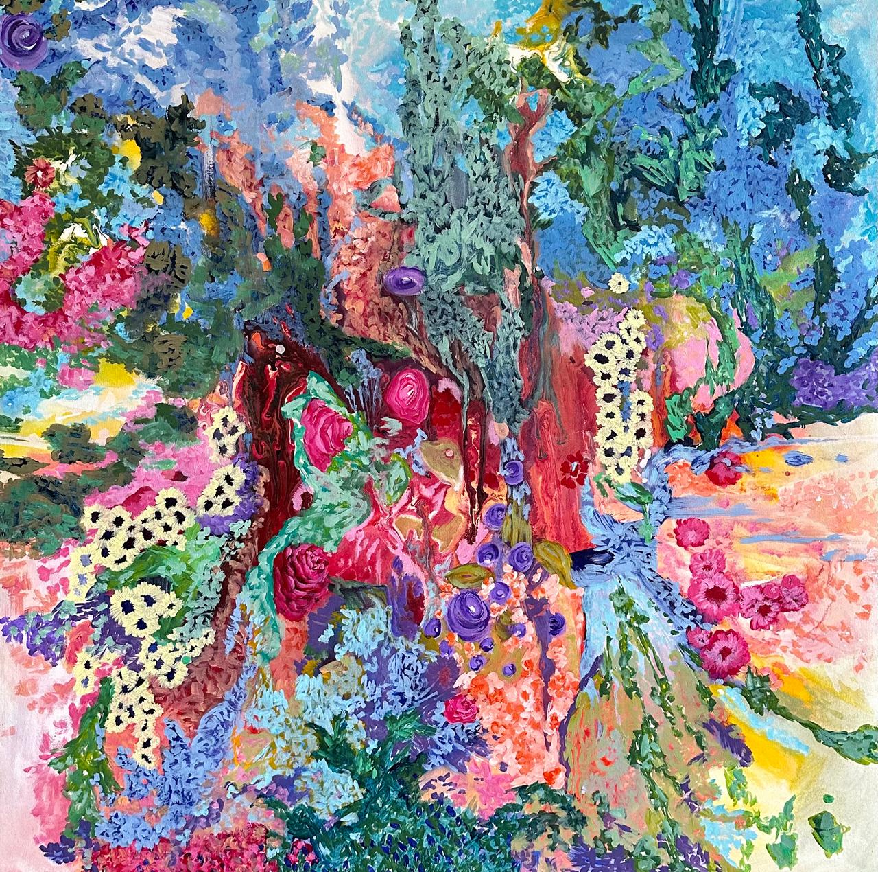 Misty Mornings, Floral Painting by Kanwal Zafar, Acrylic on Canvas, 43 x 43 inches