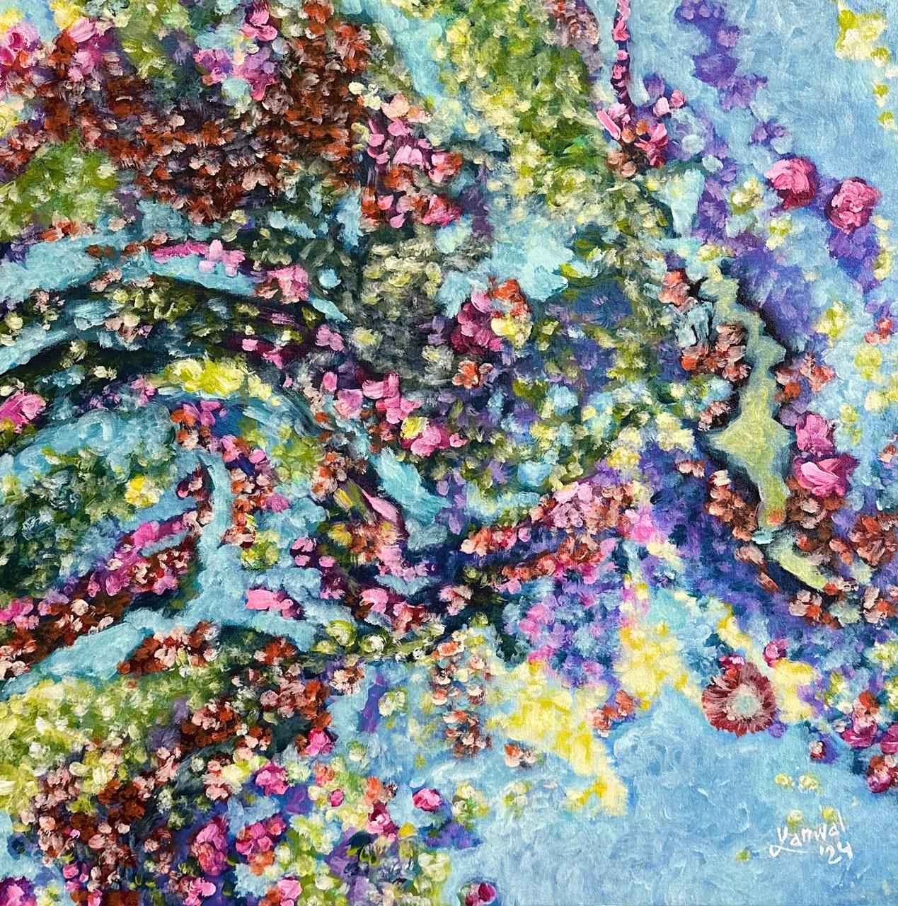 Memories of a Winter Garden, Floral Painting by Kanwal Zafar, Acrylic on Canvas, 18 x 18 inches