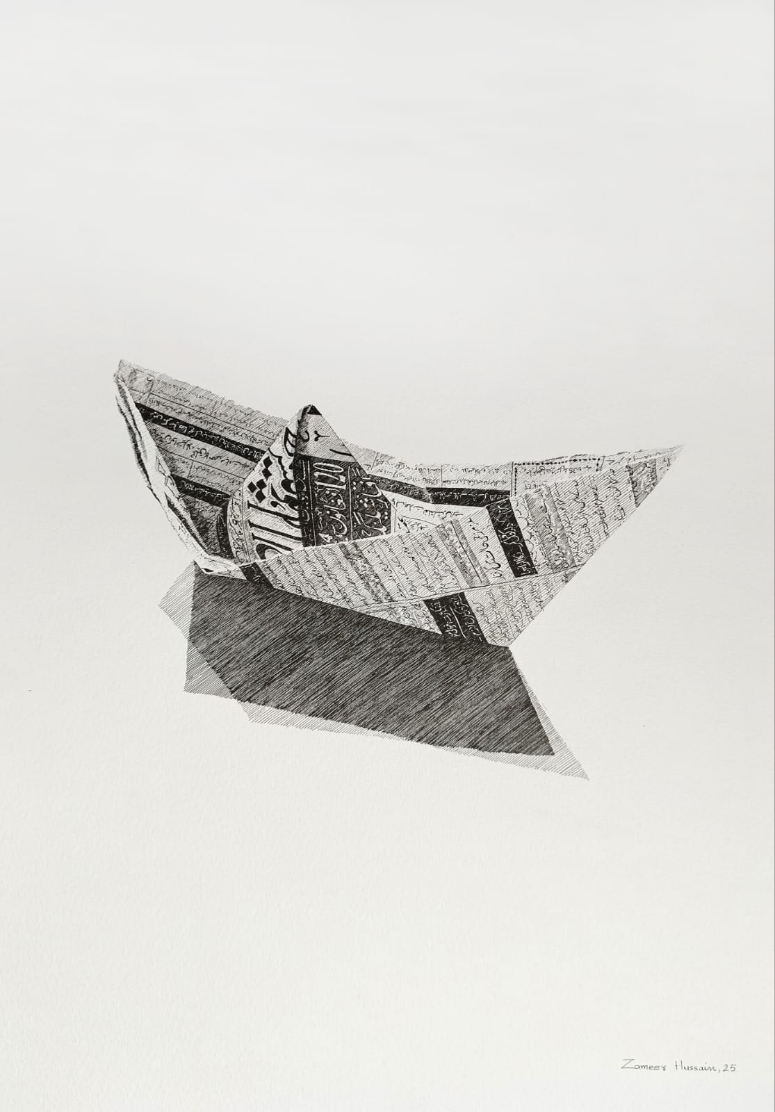 Untitled, Still Life Drawing by Zameer Hussain, Pen on Paper, 14 x 20 inches