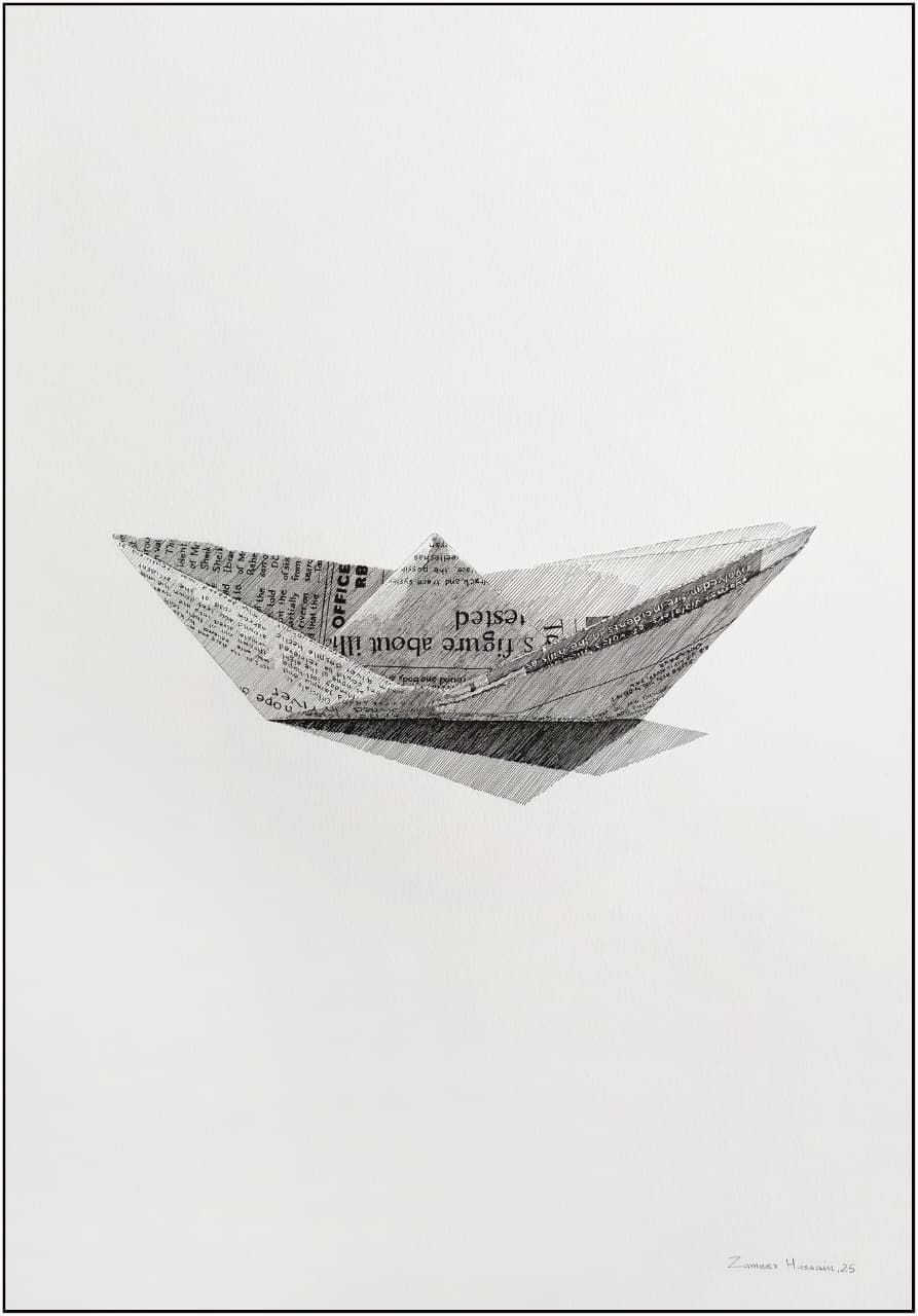 Untitled, Still Life Drawing by Zameer Hussain, Pen on Paper, 14 x 20 inches