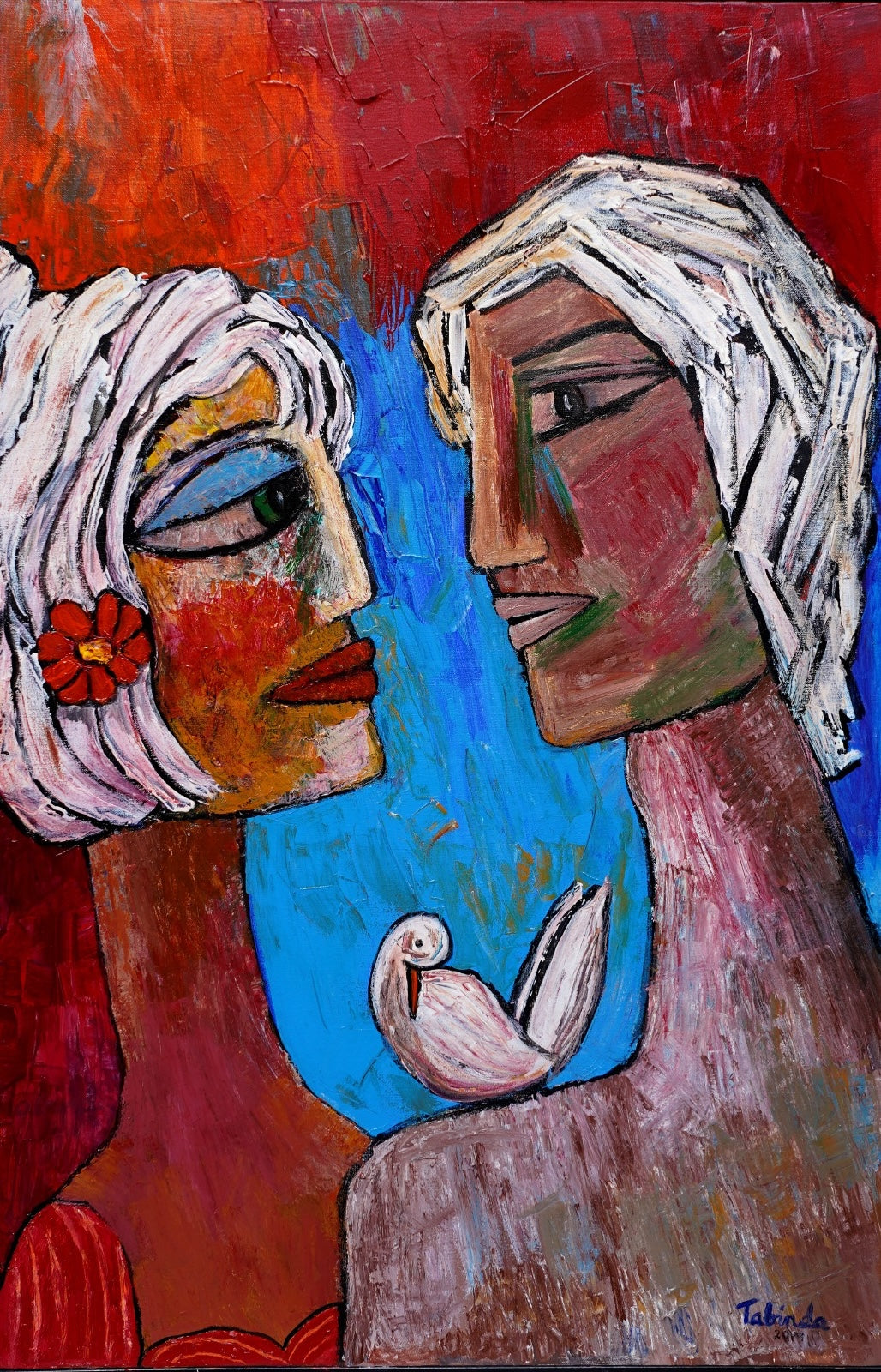 "Togetherness", Figurative Painting Tabinda Chinoy, Oil on Canvas, 36 x 24 inches