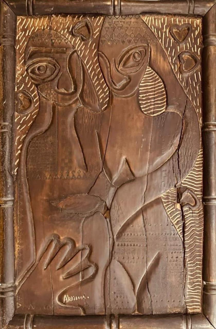 Figurative Relief Sculpture by Akram Dost, Carved in Deodar wood, 23 x 31 inches