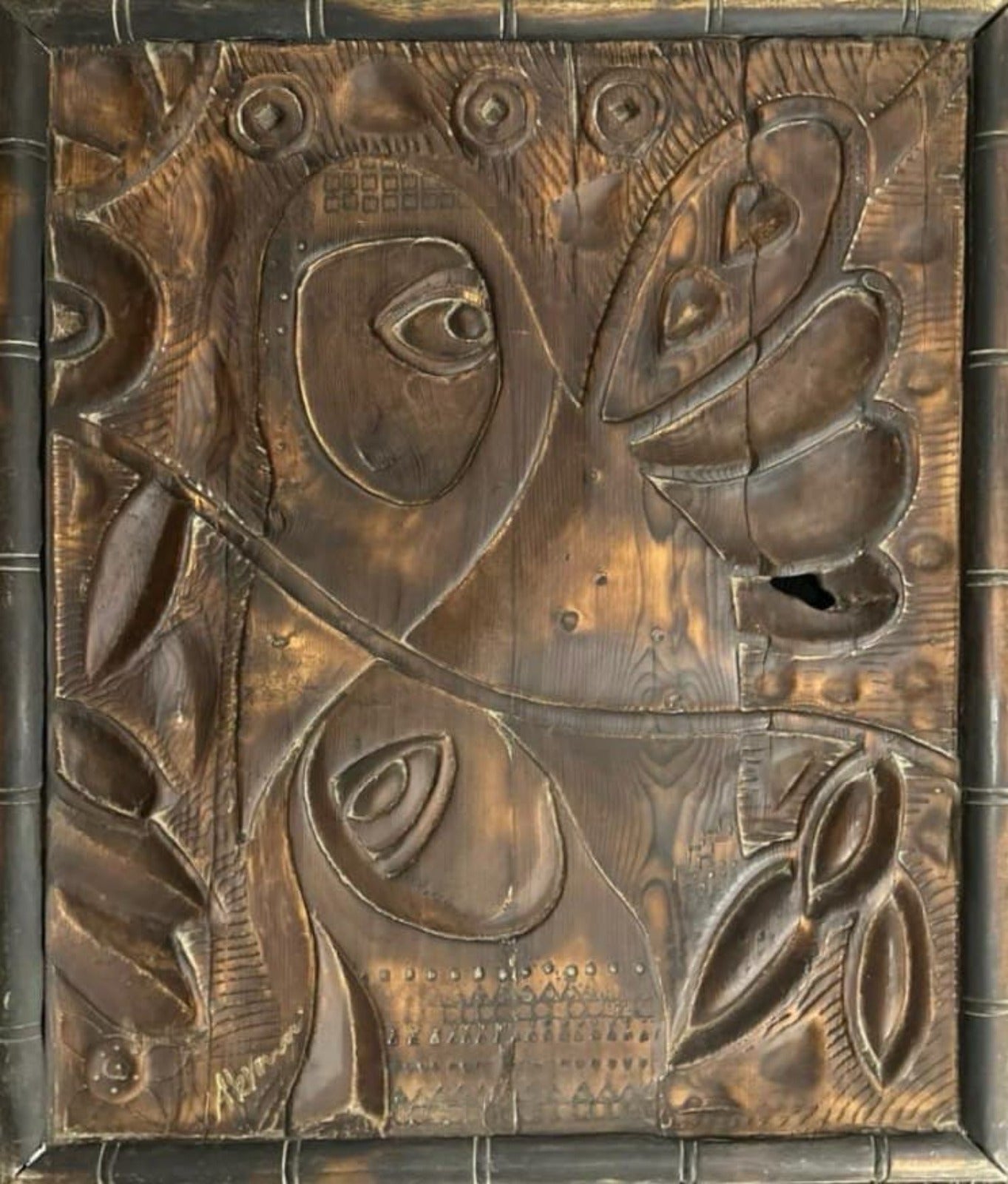 Figurative Relief Sculpture by Akram Dost, Carved in Deodar wood, 25 x 31 inches