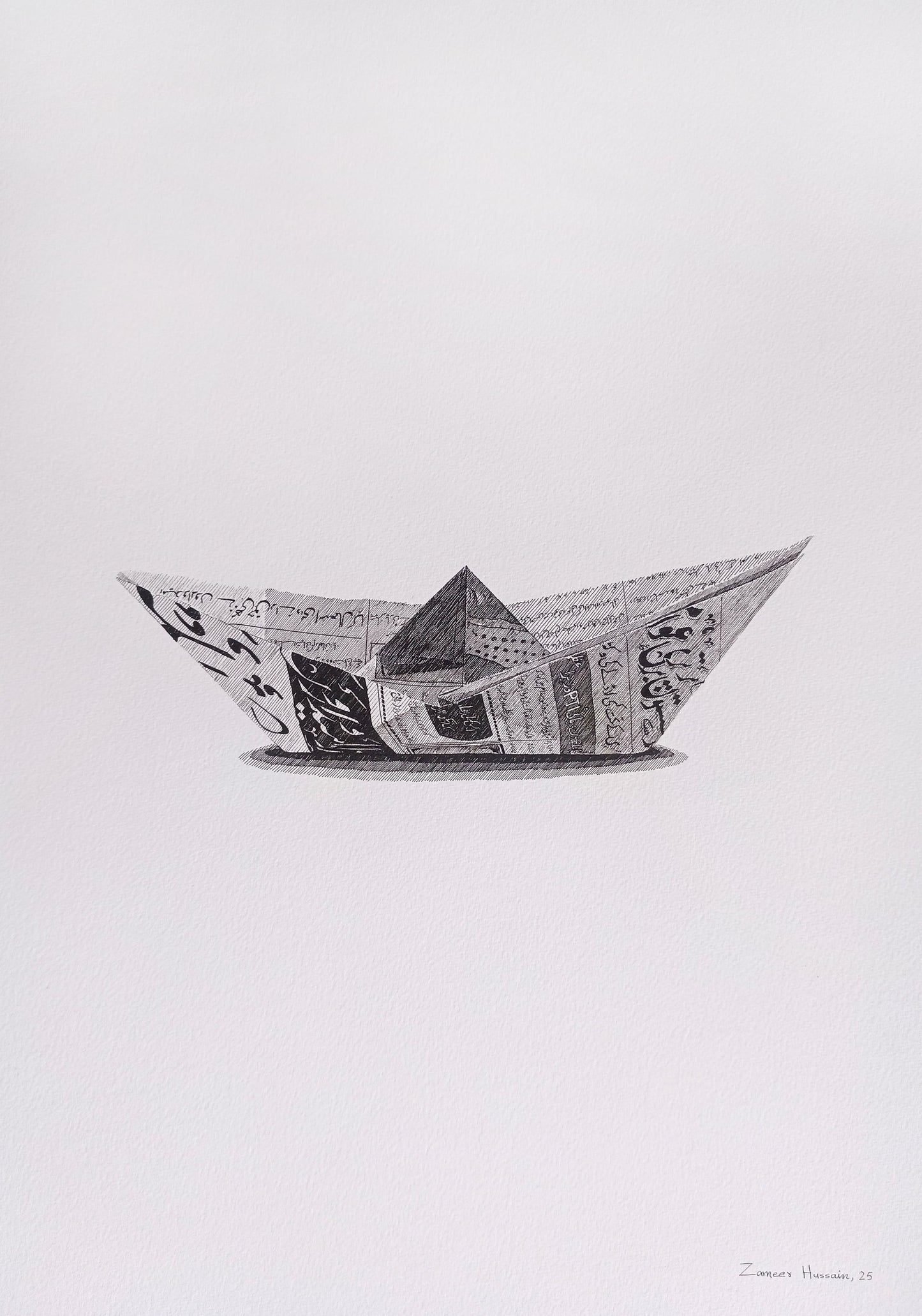 Untitled, Still Life Drawing by Zameer Hussain, Pen on Paper, 14 x 20 inches