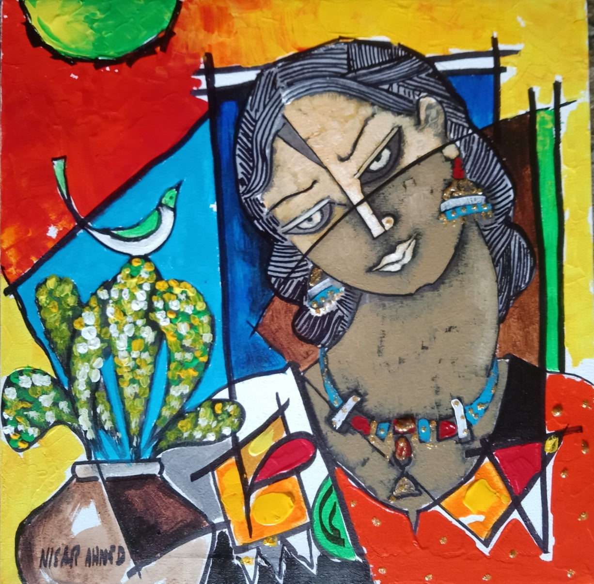 Untitled, Figurative Painting by Nisar Ahmad, Acrylic on Canvas, 12 x 12 inches