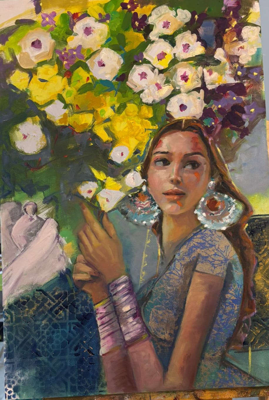 Untitled, Figurative Painting by Tayyaba Aziz, Oil & Acrylic on Canvas, 18 x 26 inches