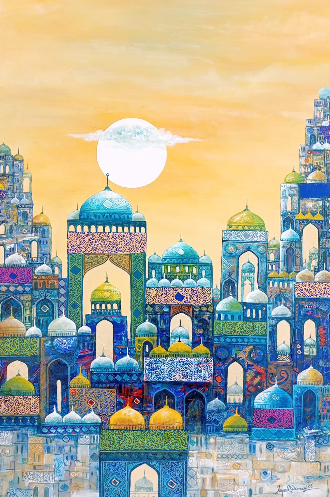 Untitled, Cityscape Painting by Javed Qamar, Oil on Canvas, 24 x 36 inches