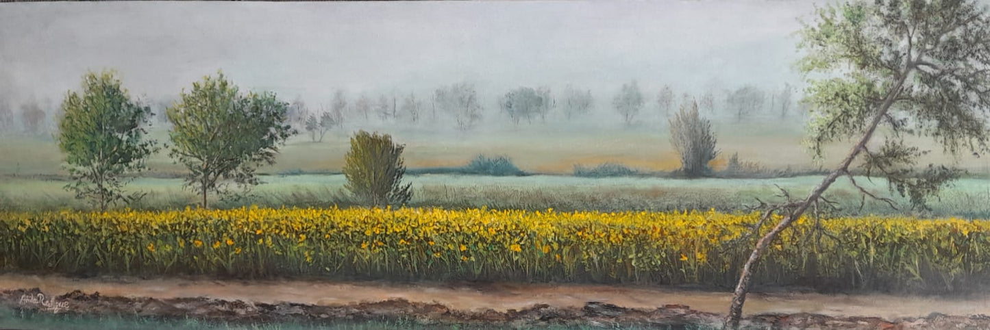 Untitled, Landscape Painting by Anila Rafique, Oil on Canvas, 36 x 12 inches
