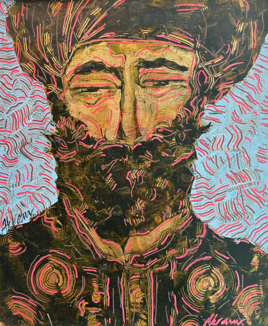 Untitled, Portrait Painting by Akram Dost, Acrylic on Wood, 13 x 16 inches