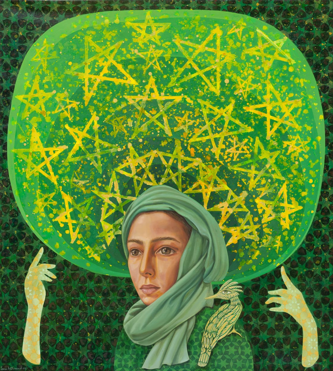 The Vision of Thousands of Stars Shining Your Way, Figurative Painting by Sana Arjumand, Oil & Acrylic on Canvas, 46 x 51 inches (Price on request)