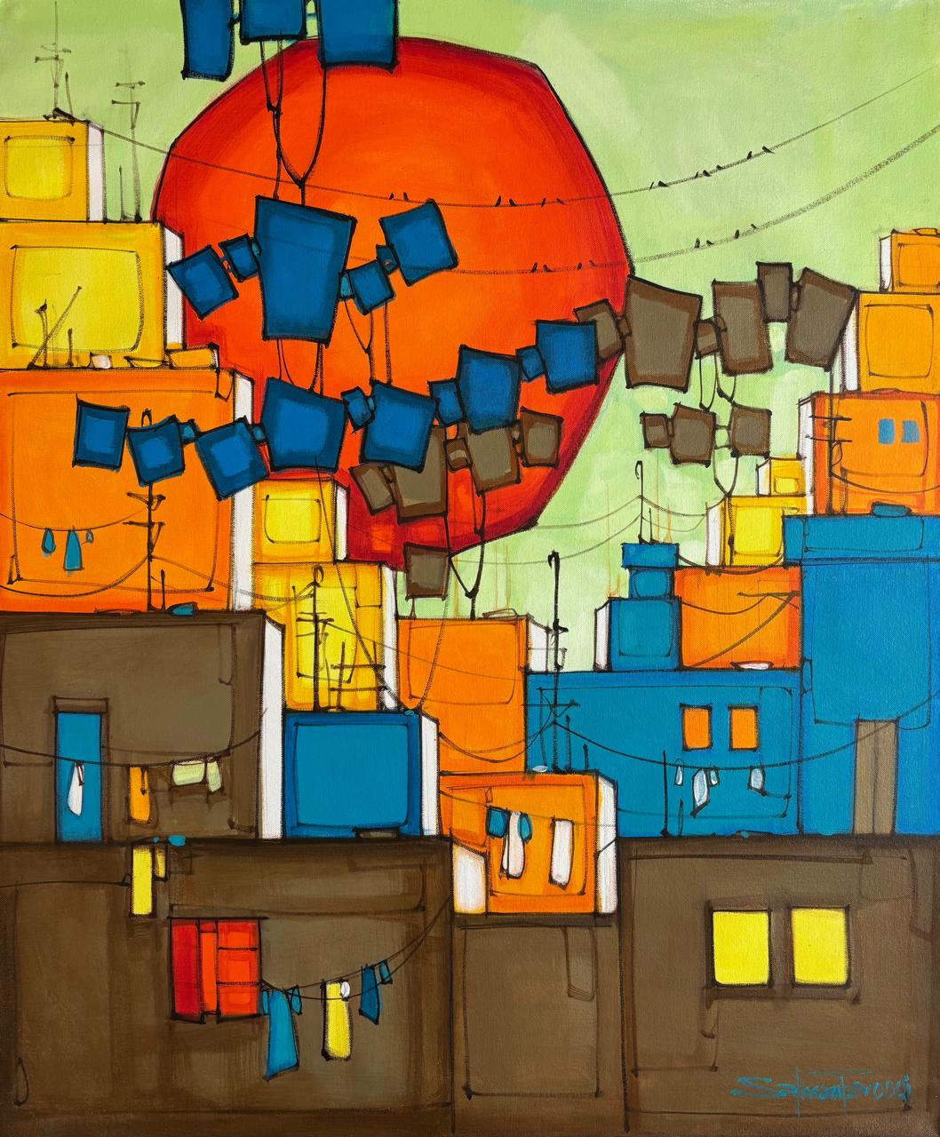 Untitled, Cityscape Painting by Salman Farooqi, Acrylic on Canvas, 30 x 36 inches