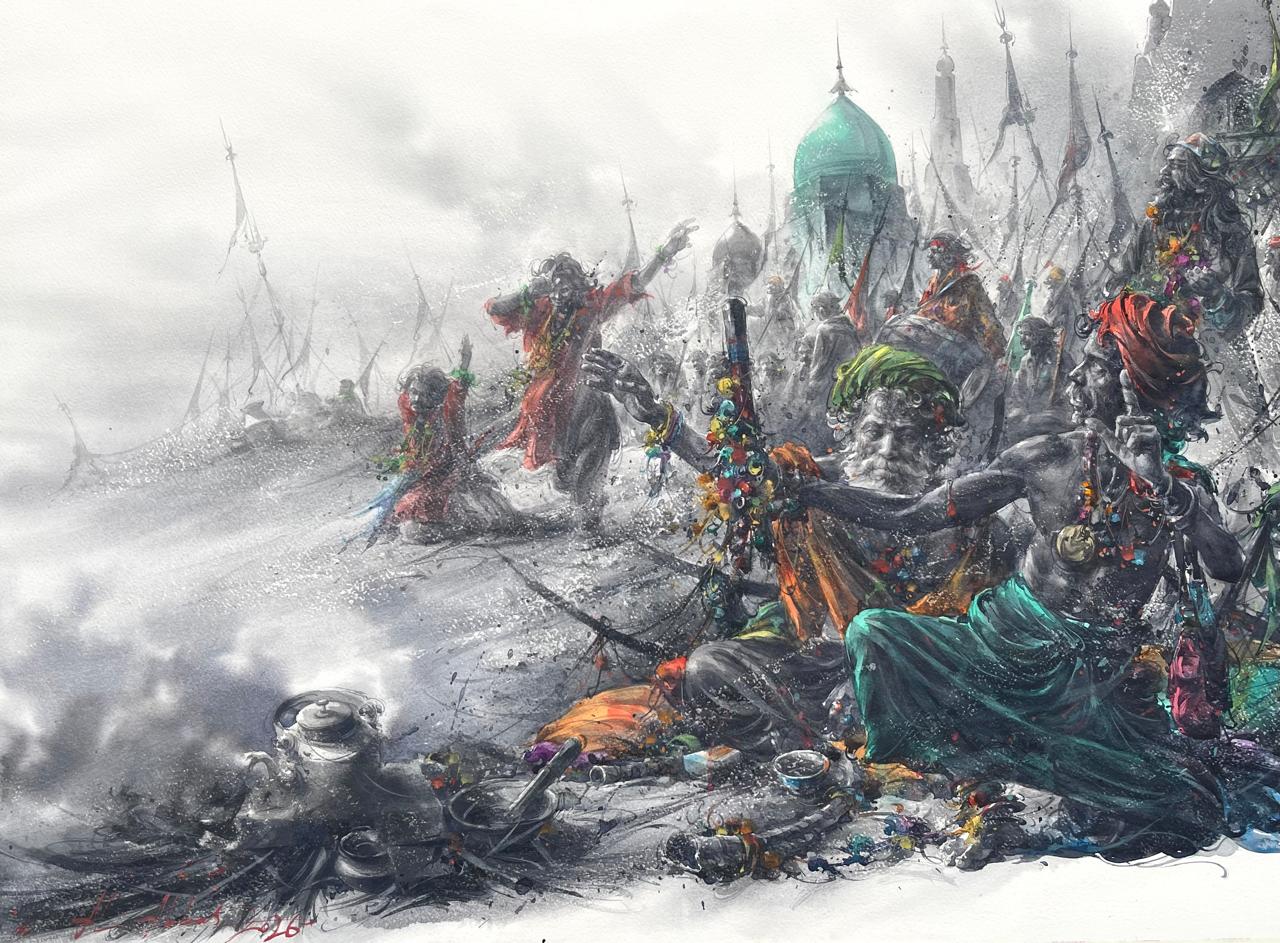 Series of Mi-raqsam, Figurative Painting by Ali Abbas, Watercolor on Arches Paper, 30 x 22 inches