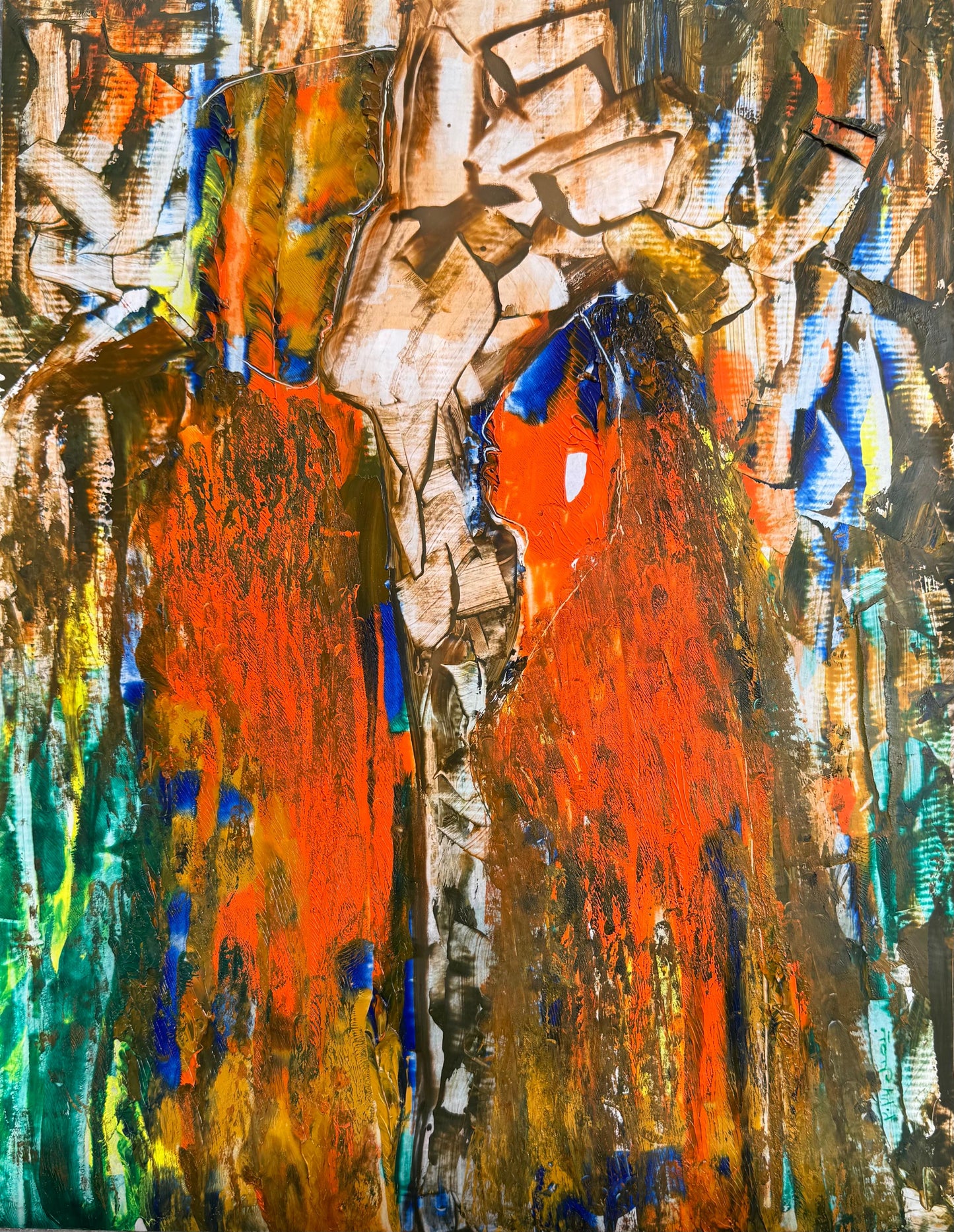 A Couple in 30s, Abstract Painting by Arjumand Faisel, Oil on Used Paper, 17 x 22 inches