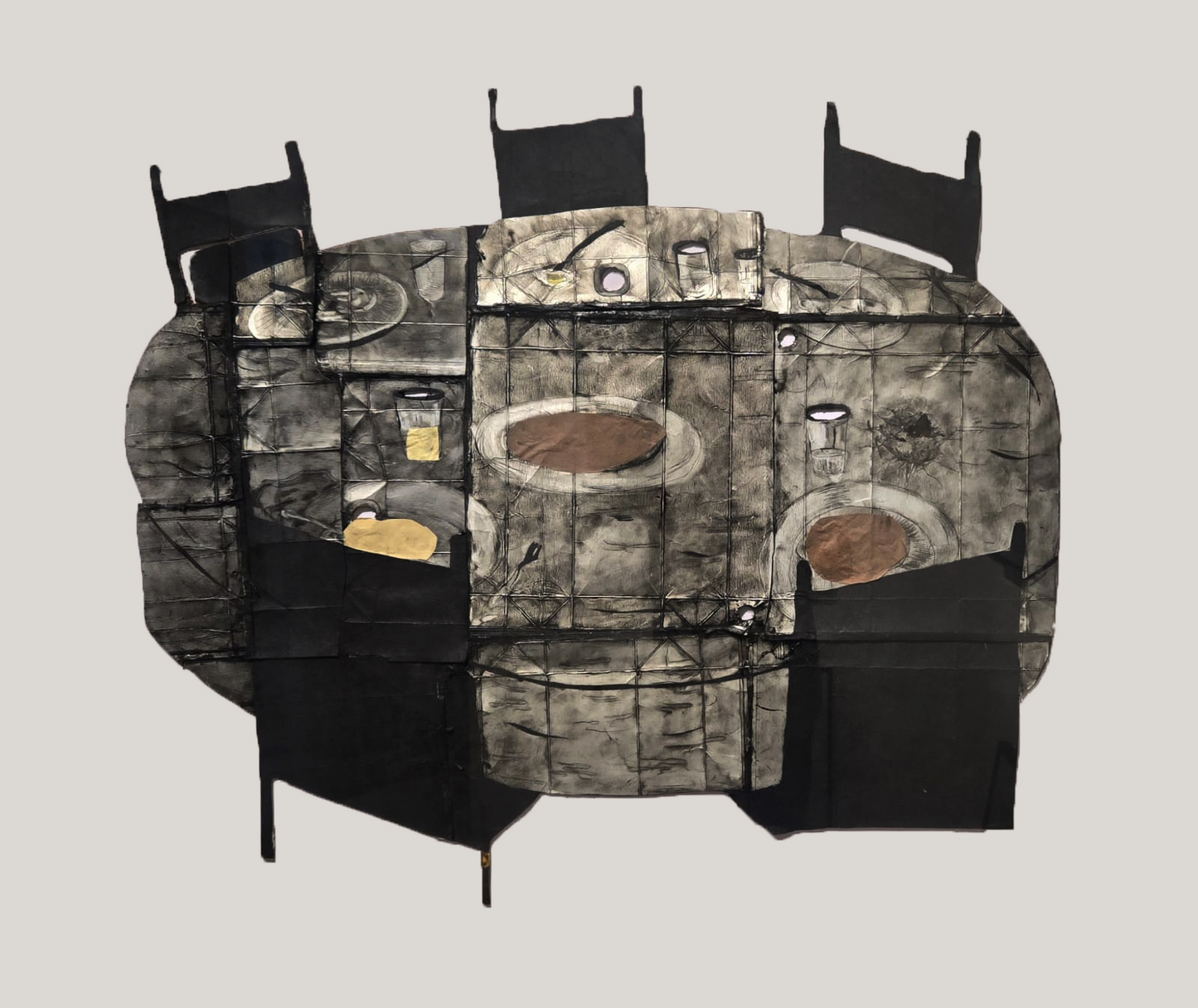 Saath Khaeinge, Painting by Rida Saeed, Drypoint & Mixed Media on Tetrapack, 48 x 42 inches
