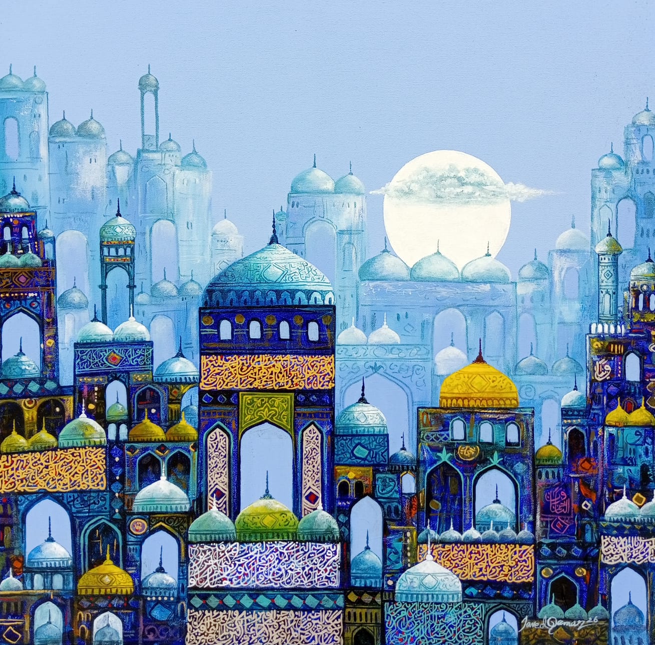 Untitled, Cityscape Painting by Javed Qamar, Oil on Canvas, 24 x 24 inches