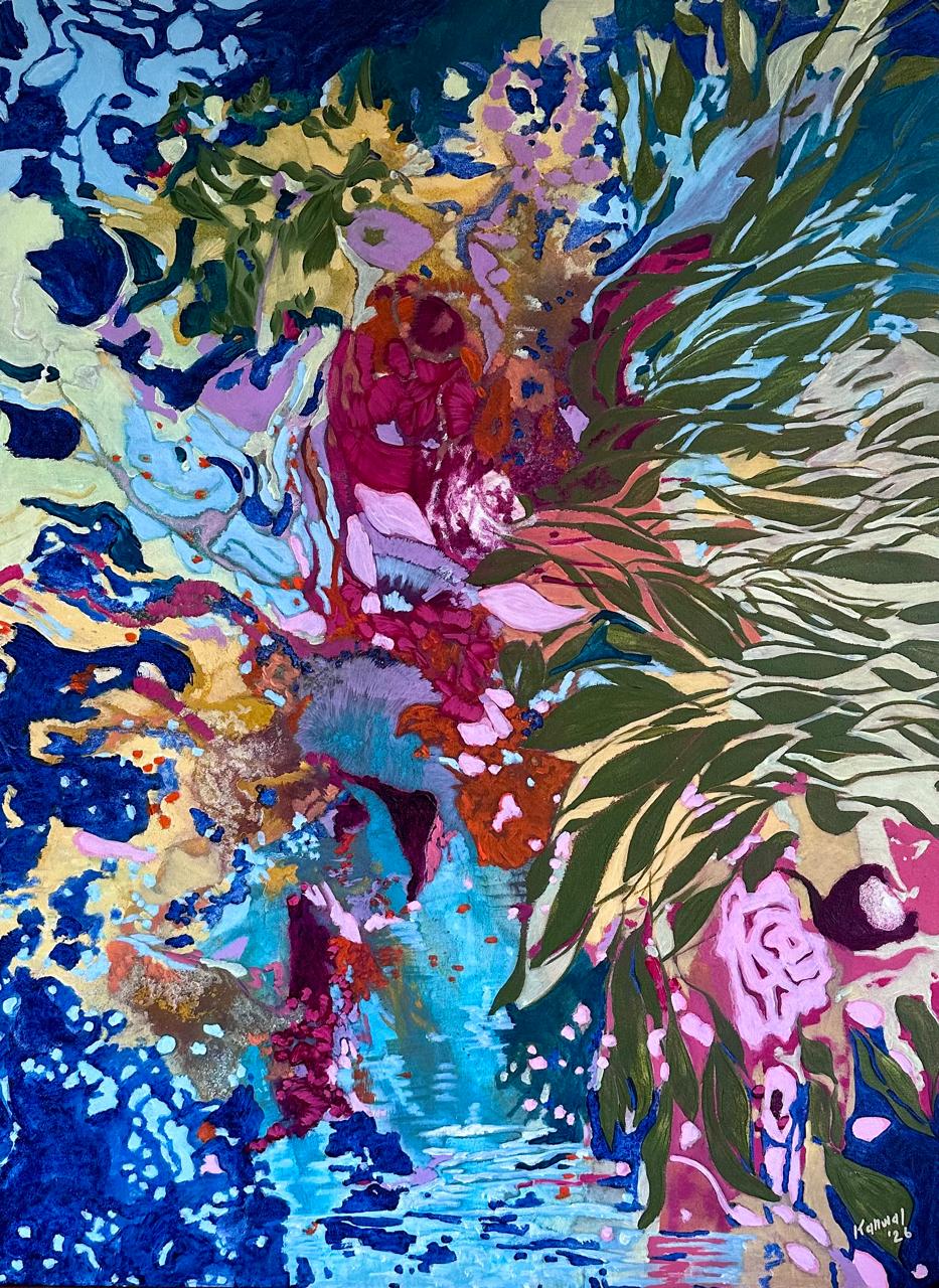 There Are Paths Between Hearts, Floral Painting by Kanwal Zafar, Acrylic on Canvas, 36 x 48 inches