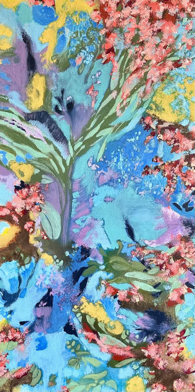 Wake up Lovers!, Floral Painting by Kanwal Zafar, Acrylic on Canvas, 24 x 48 inches