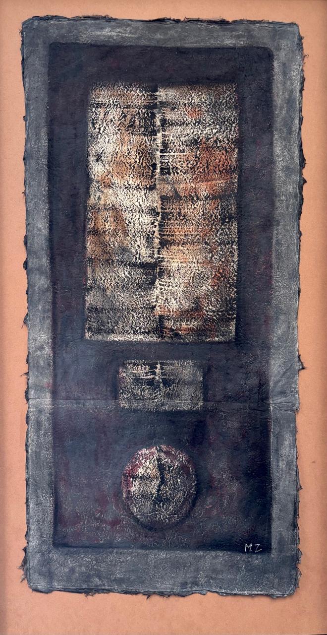 Abstract Painting by Mobina Zuberi, Oil on Nepalese Paper, 28 x 53 Inches (With Mount)