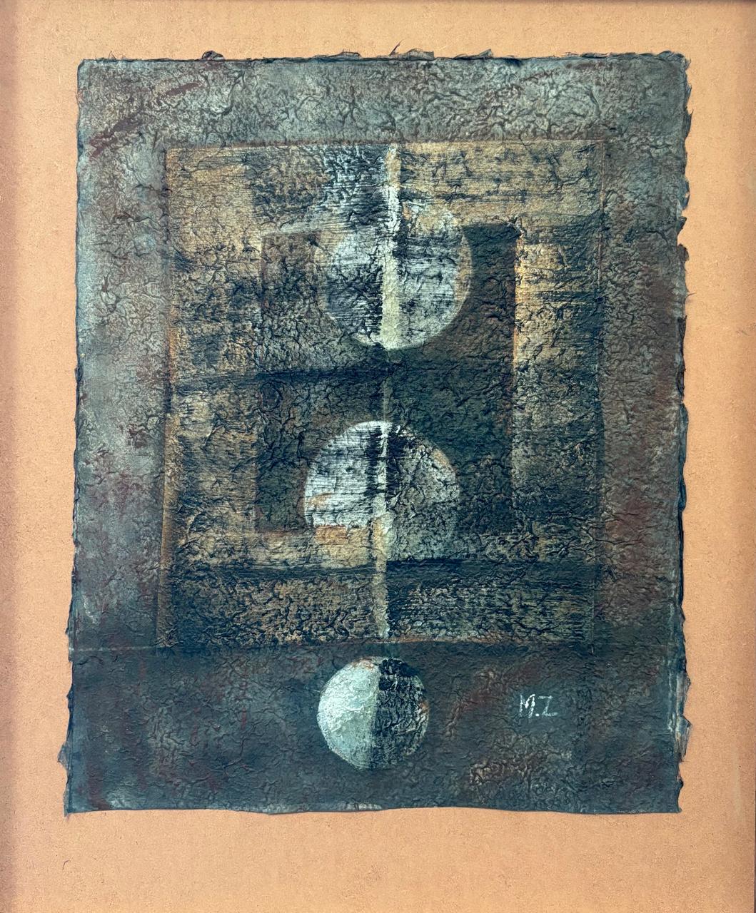 Abstract Painting by Mobina Zuberi, Oil on Nepalese Paper, 28 x 38 Inches (With Mount)