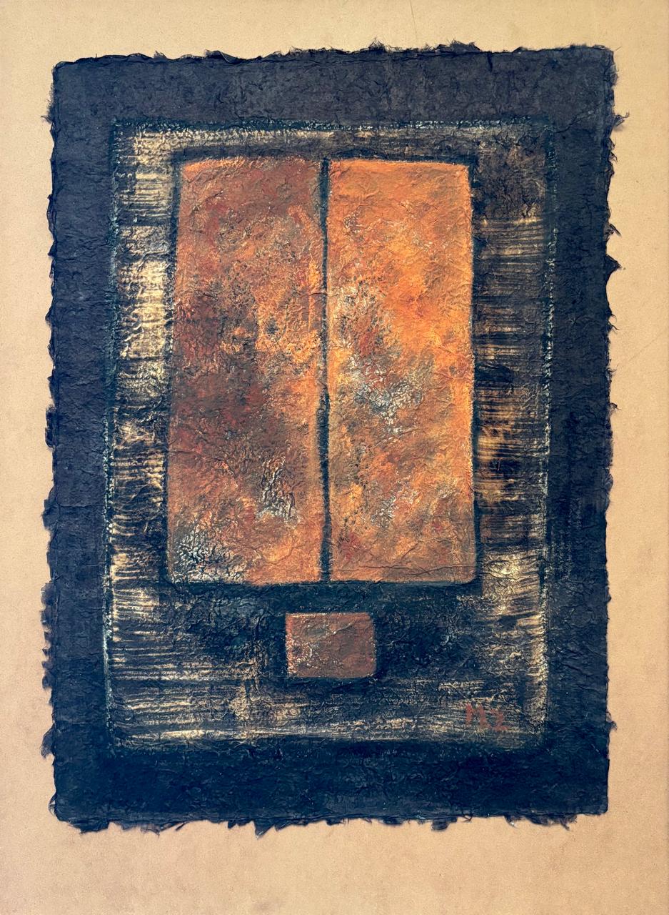 Abstract Painting by Mobina Zuberi, Oil on Nepalese Paper, 28 x 38 Inches (With Mount)